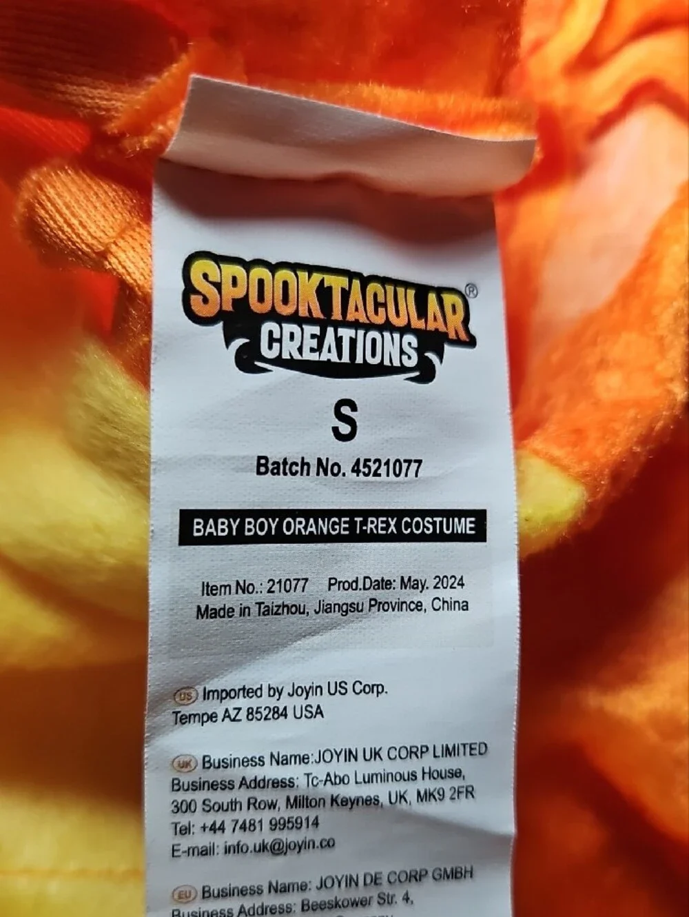 Kids Unisex T-Rex Dinosaur Child Costume Small 5-7 Years